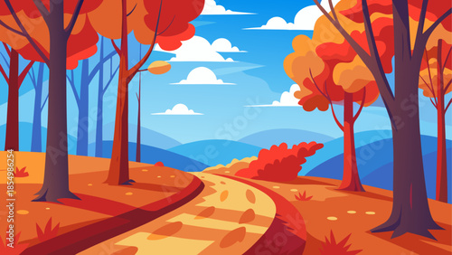 Autumn trail through forest