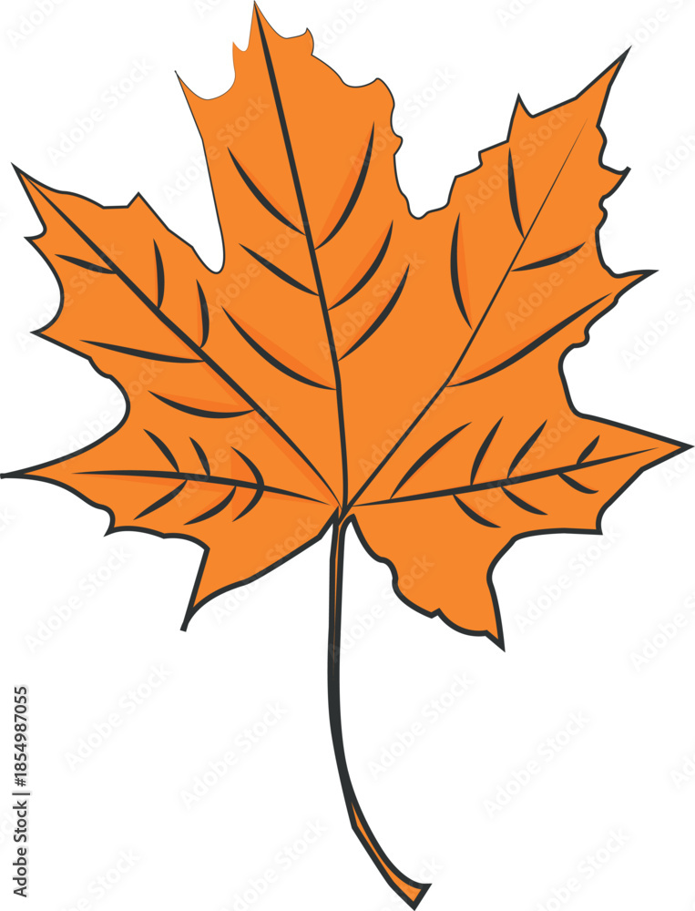 Naklejka premium Orange Autumn Maple Leaf Flat Vector Illustration Isolated on White Background