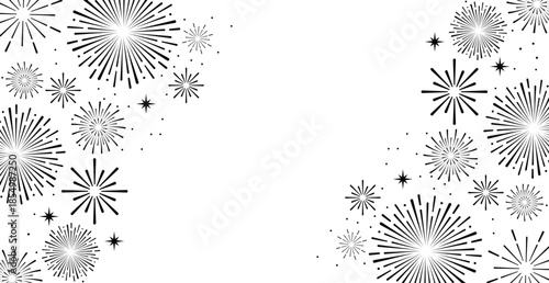 Elegant blue fireworks burst and sparkling stars on clean white background, festive celebration illustration for New Year, holiday party, greeting card, luxury event design, minimalist style vector.