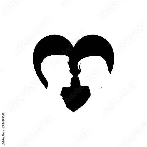 Human head  Collection of black silhouettes, diverse male and female side view faces, different hairstyles