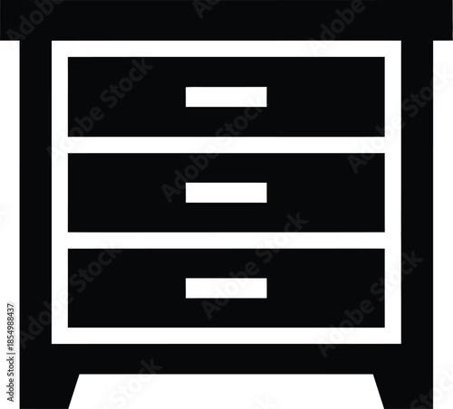 Black icon of a three-drawer nightstand or small cabinet for storage solution