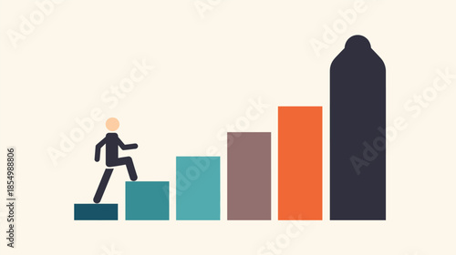 Businessman climbing up a bar graph representing career growth and success