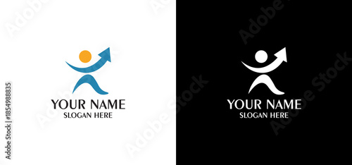 Abstract Human Figure with Upward Arrow Symbolizes Growth, Progress, and Success