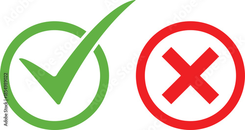Green checkmark in circle and red cross in circle correct