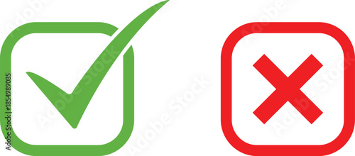 Green checkmark in square and red cross in square correct