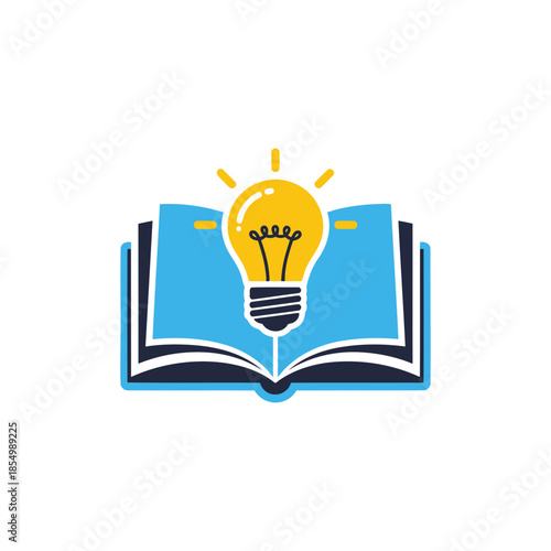 Open Book with Glowing Lightbulb Idea Symbol