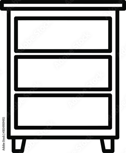 Simple line art icon illustrating a compact three-drawer cabinet for storage solutions