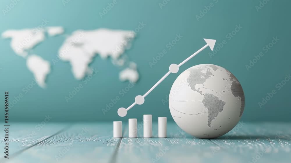 Global business growth concept featuring white globe, world map, rising ...