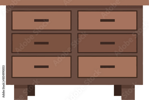 Minimalist brown wooden chest of drawers with six storage compartments
