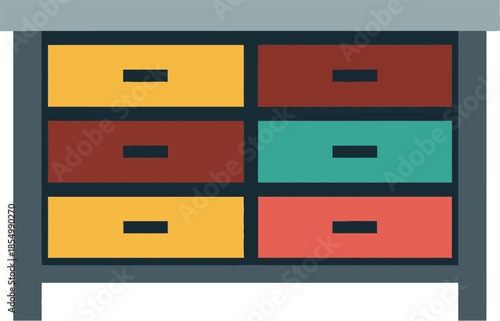Modern and colorful chest of drawers in a flat design style, ideal for various storage needs
