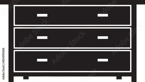 Minimalist black silhouette icon of a chest of drawers for home furniture