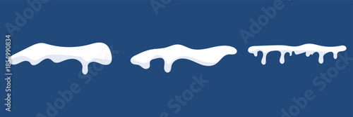 Snow and ice caps border elements. Set of white snow and icy shapes with dripping edges, ideal for winter themes, game UI, festive designs, and cold weather illustrations.

