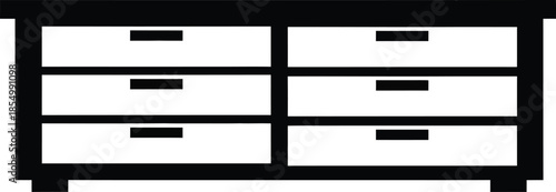 A black and white line art icon representing a six-drawer chest of drawers for storage