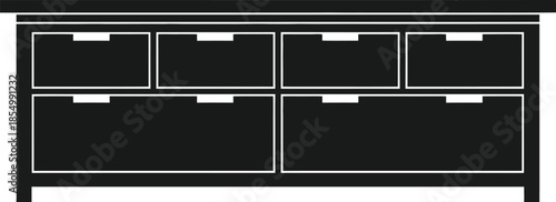 A silhouette of a modern low chest of drawers or sideboard furniture piece