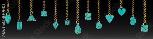 Jewelry design banner turquoise necklace by hand drawn.