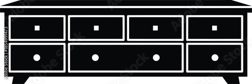 Black and white vector illustration of a modern low chest of drawers
