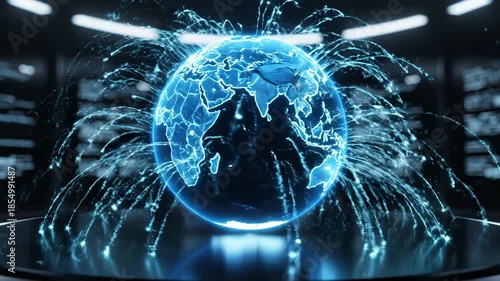 Explore the vibrant, glowing globe showcasing Africa and Europe in a futuristic setting filled with digital networks Generative AI