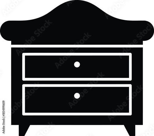 A simple black silhouette icon representing a nightstand or bedside cabinet with two drawers