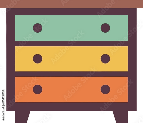 A colorful and minimalist chest of drawers with three drawers vector illustration