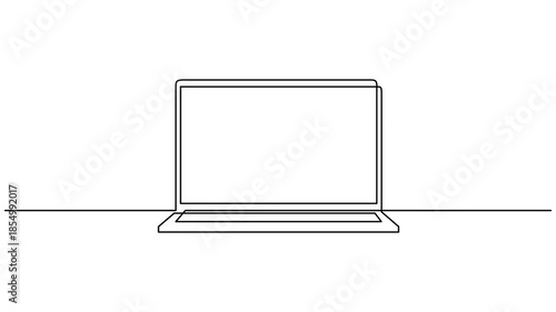 Animated self drawing of continuous line draw laptop gadget. Digital technology business, business concept of startup continuous one single line drawn concept video