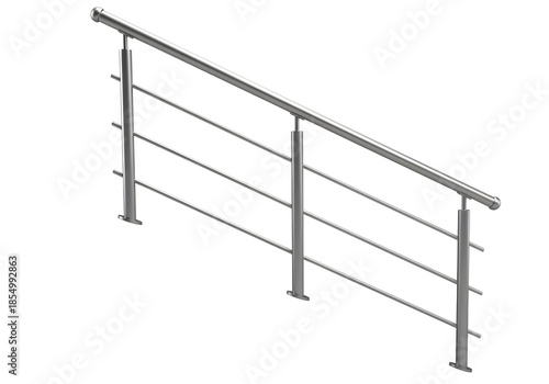 Metal railing with horizontal bars on transparent background for safety and decoration