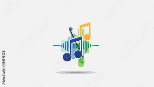 Vibrant sound waves and musical notes intertwined in a dynamic illustration of sound and melody