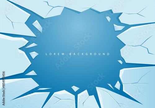 Frozen ice break frame background in blue color