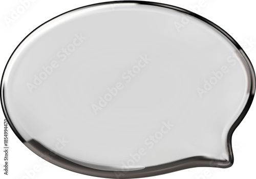 Glass oval empty speech bubble 3D vector icon, realistic volume transparent round text bubble, chat message dialog cloud