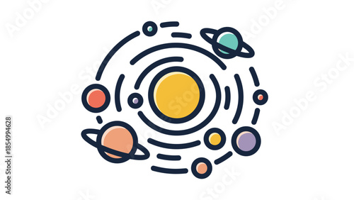 Colorful Solar System Illustration with Planets Orbiting the Sun.