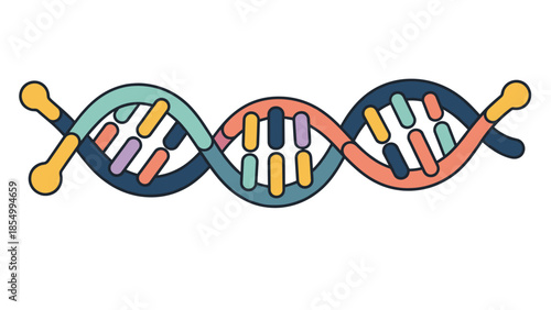 Colorful DNA Strand Illustration Depicting Genetic Code and Molecular Structure.