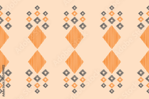 Traditional ethnic ikat motif fabric colorful pattern embroidery oriental pattern cream brown background wallpaper abstract,vector,decoration art.
