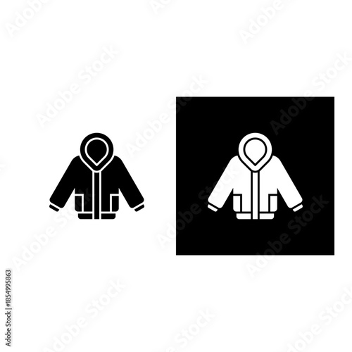 Winter Jacket icon black and white filled.