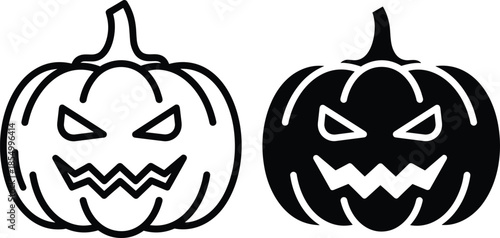 Black and white halloween pumpkins with angry faces jack-o-lanterns