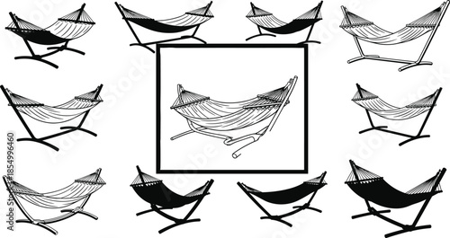 Black and white hammock in various positions hammocks line furniture outdoor furniture