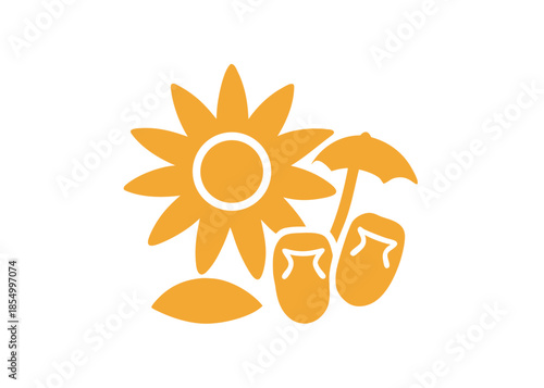Summer icons sun flower flip flops and umbrella