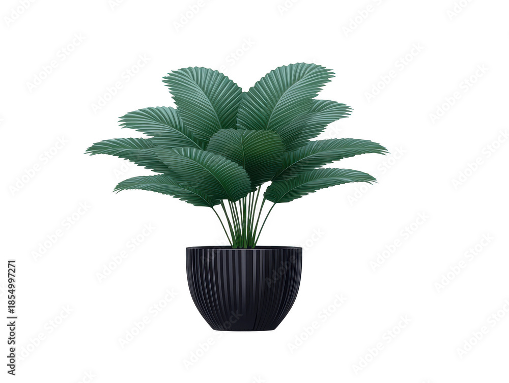 Obraz premium Potted tropical plant green leaves indoor decor modern black planter lush foliage home interior natural fresh calming stylish Potted tropical plant with lush green leaves modern black planter