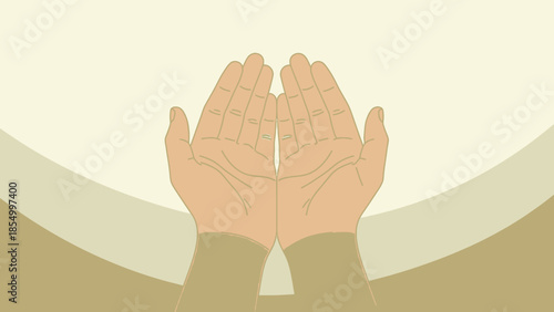 Open hands in a gesture of Islamic prayer and devotion, symbolizing spiritual reflection and blessings during the holy month of Ramadan