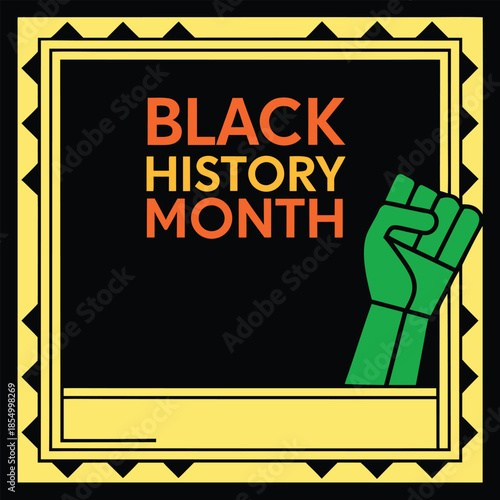 a vibrant illustration represents black history month with a stylized postage stamp design featuring a raised fist and bold text elements high quality professional