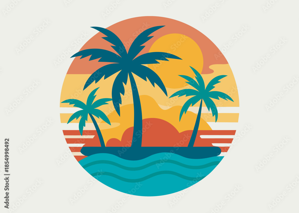 custom made wallpaper toronto digitalTropical sunset with palm trees and ocean waves