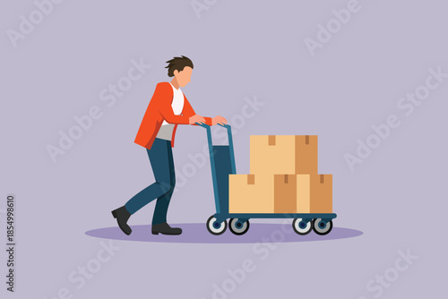 Wallpaper Mural Physical activity of workers pushing goods trolleys. Physical Activity Concept. Colored flat vector illustration isolated Torontodigital.ca