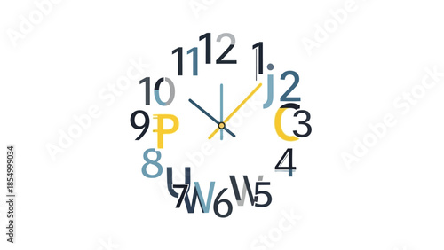 Clock Face with Numbers and Hands at Different Positions
