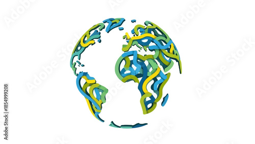 Abstract Earth Globe Colorful Lines Forming a World Map Isolated on White Background