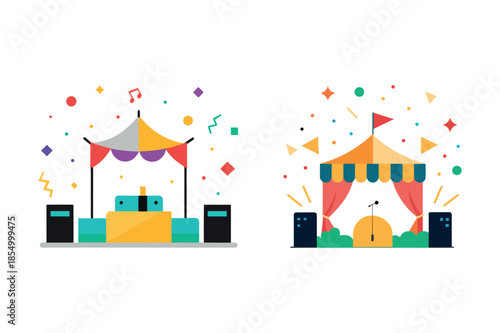 Festive Open Air Festival Graphics with Speakers and Confetti.