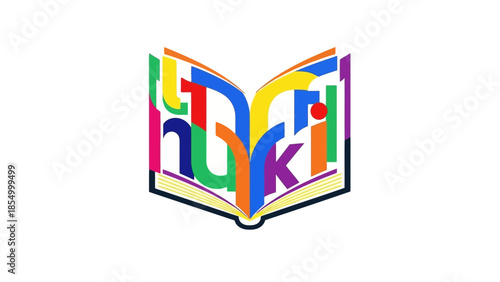 Vibrant book icon featuring colorful letters, representing knowledge, learning, and reading, suitable for educational content