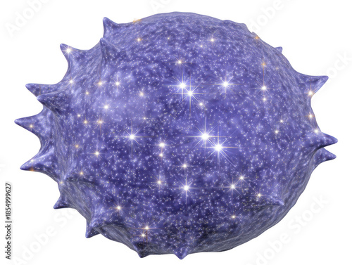 Purple spiky sphere with glowing star like sparkles, fantasy cosmic object, surreal and magical, isolated on transparent background, imaginative and dreamy design