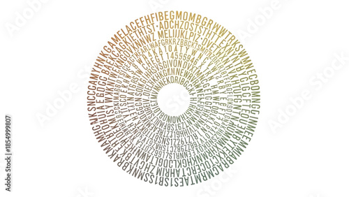 Circular Typography Design Abstract arrangement of alphabetical characters forming a radial pattern, artistic concept