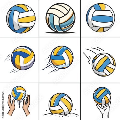 Volleyball Icon Collection With Various Angles And Movement