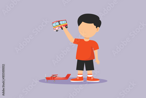Wallpaper Mural Little boy is having fun playing with a toy car. Children playing toys Concept. Colored flat vector illustration isolated Torontodigital.ca