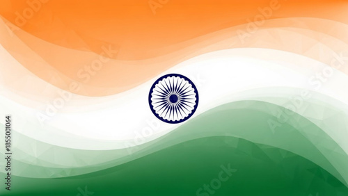 Indian flag with wavy lines and blue wheel symbol on white background
