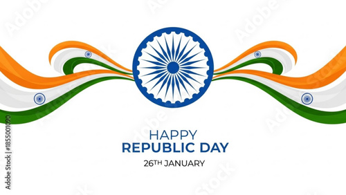 Indian republic day celebration with tricolor waves and ashoka chakra symbol